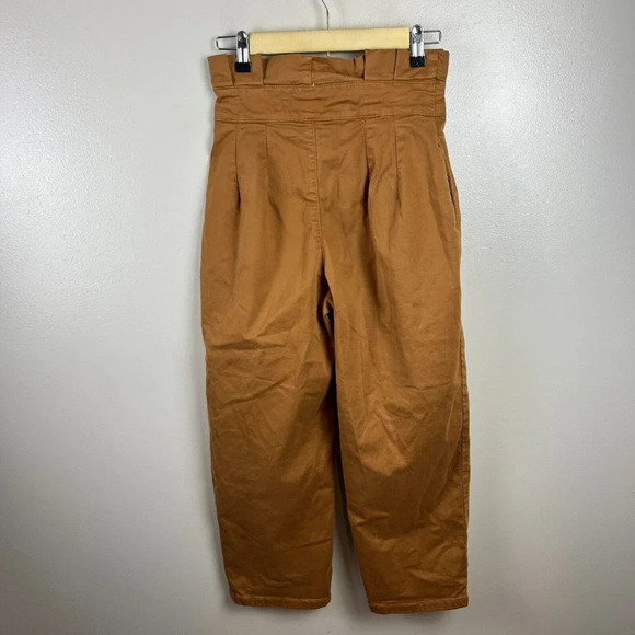 Free People Paperbag Waist Pants Size 0 High Rise Pleated Work Academia Brown - Picture 2 of 10